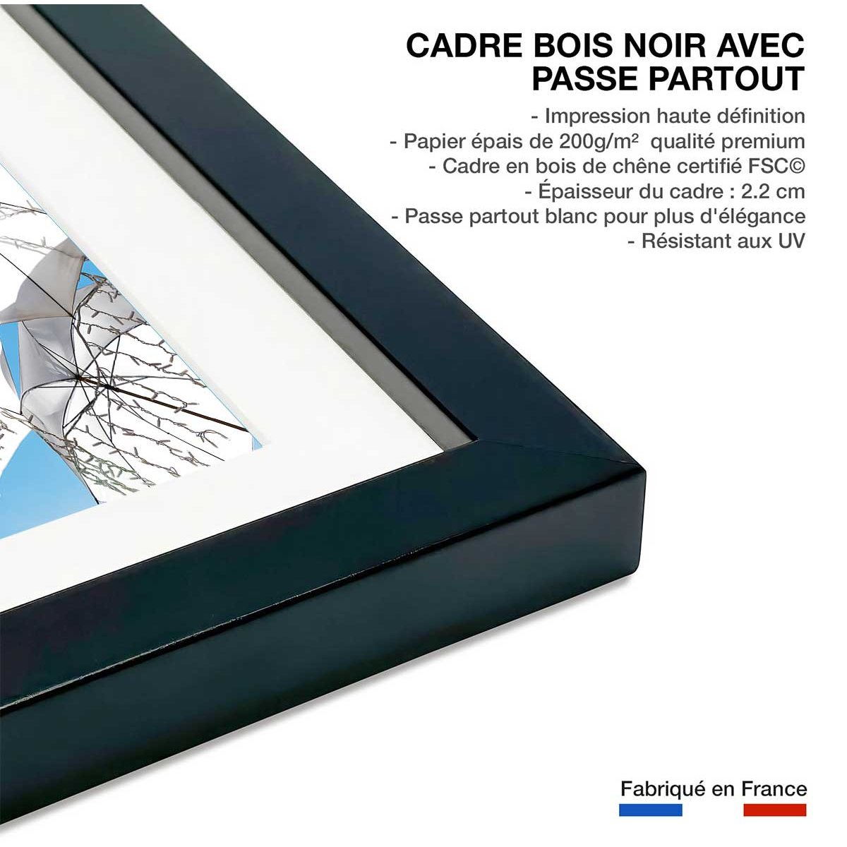Affiche poster ombrella affiche + cadre en bois - noir, HEXOA