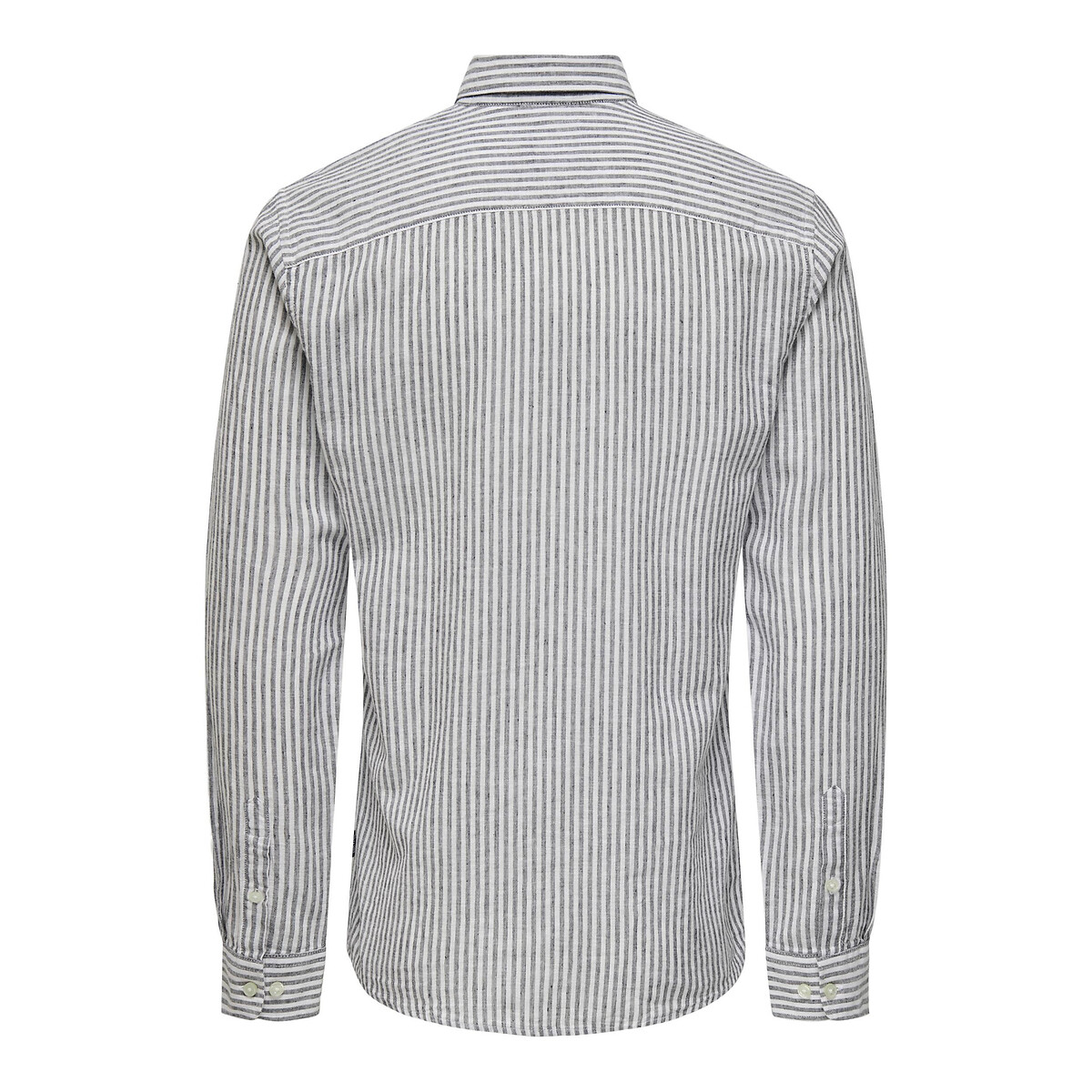 Chemise rayée slim fit coton lin bleu foncé, ONLY & SONS