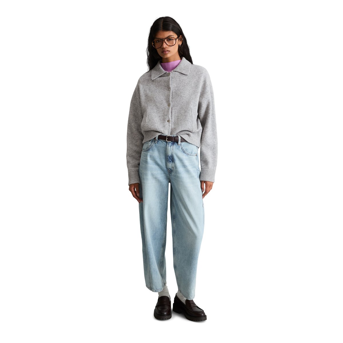 Cardigan style blouson, coupe classique en laine vierge douce gris, MARC O’POLO DENIM