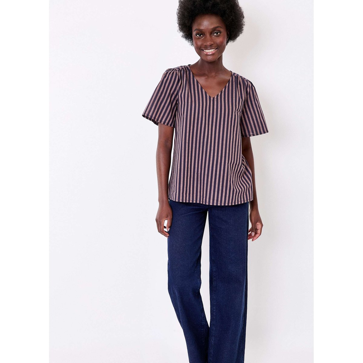 Top rayé manches courtes voile de coton bio PALANE bleu navy palane, LA FIANCÉE