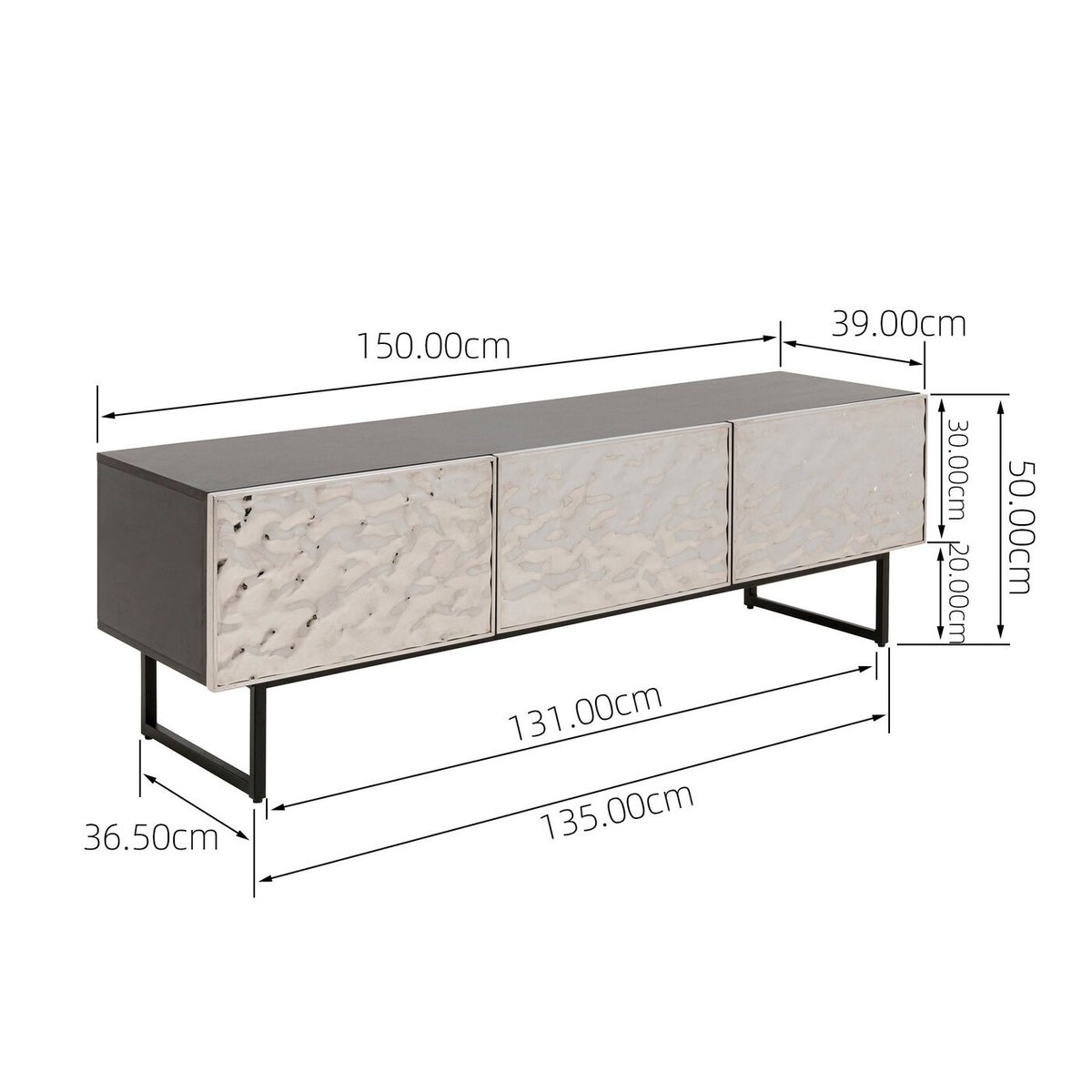 Meuble TV en acier texturé, CARINO argent, KARE DESIGN
