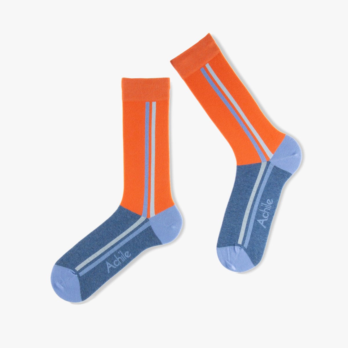 Mi-Chaussettes Fantaisie 'Lines' Coton mélangé orange, ACHILE