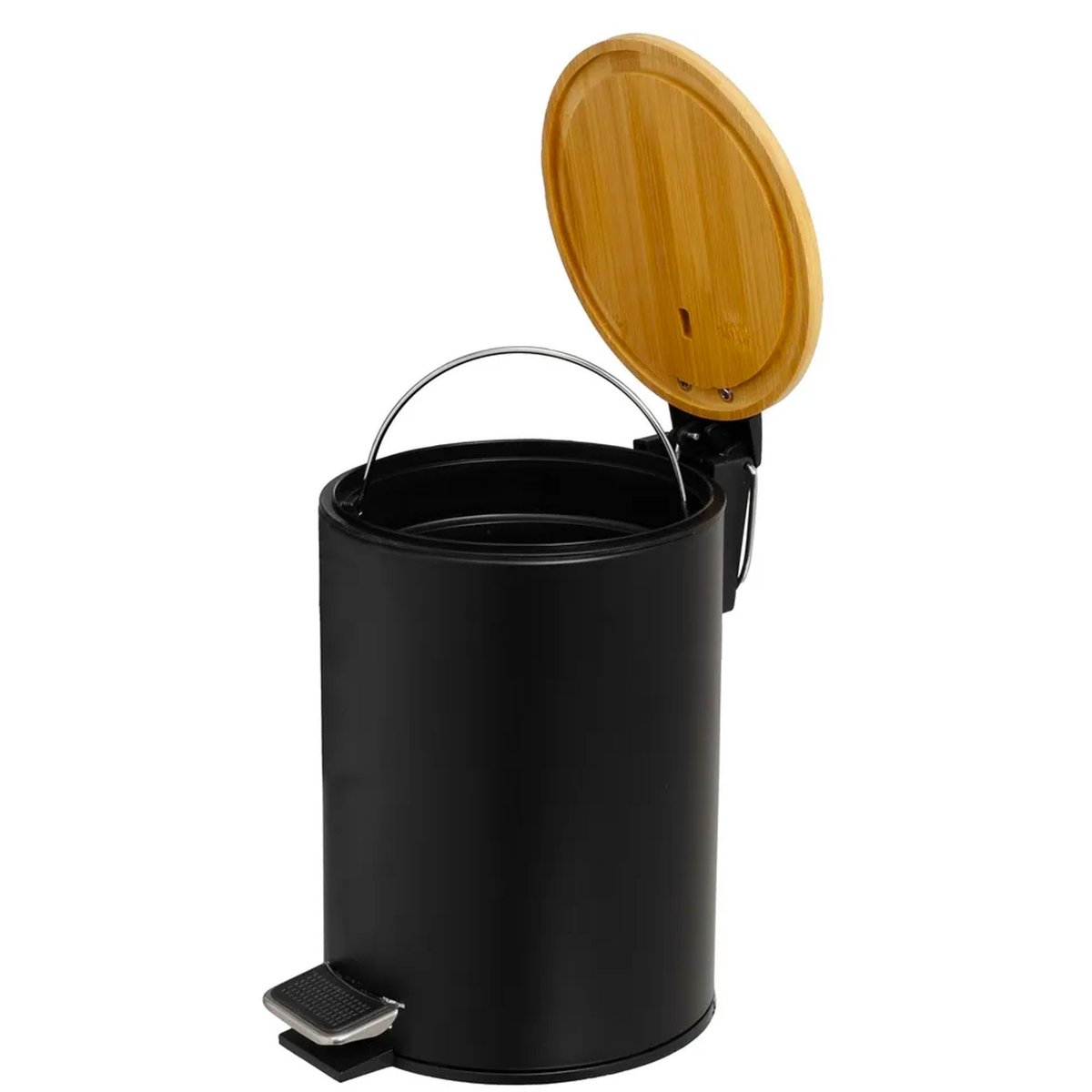 Poubelle de salle de bain en métal noir et bambou 5L noir, WADIGA