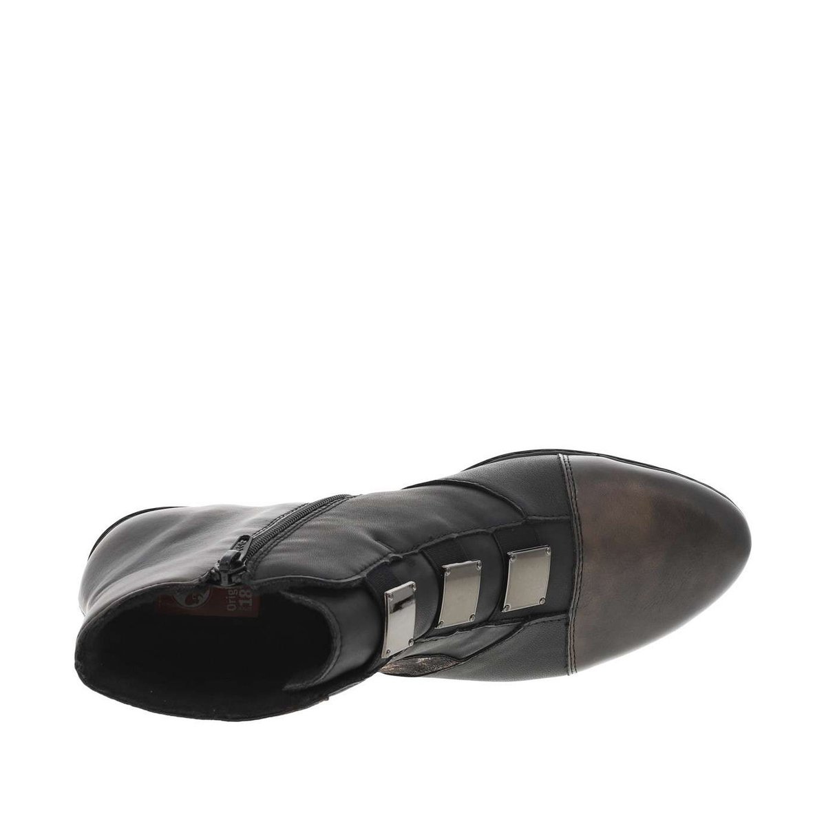 Boots en cuir noires à talon décroché bas avec un zip côté interne noires, RIEKER
