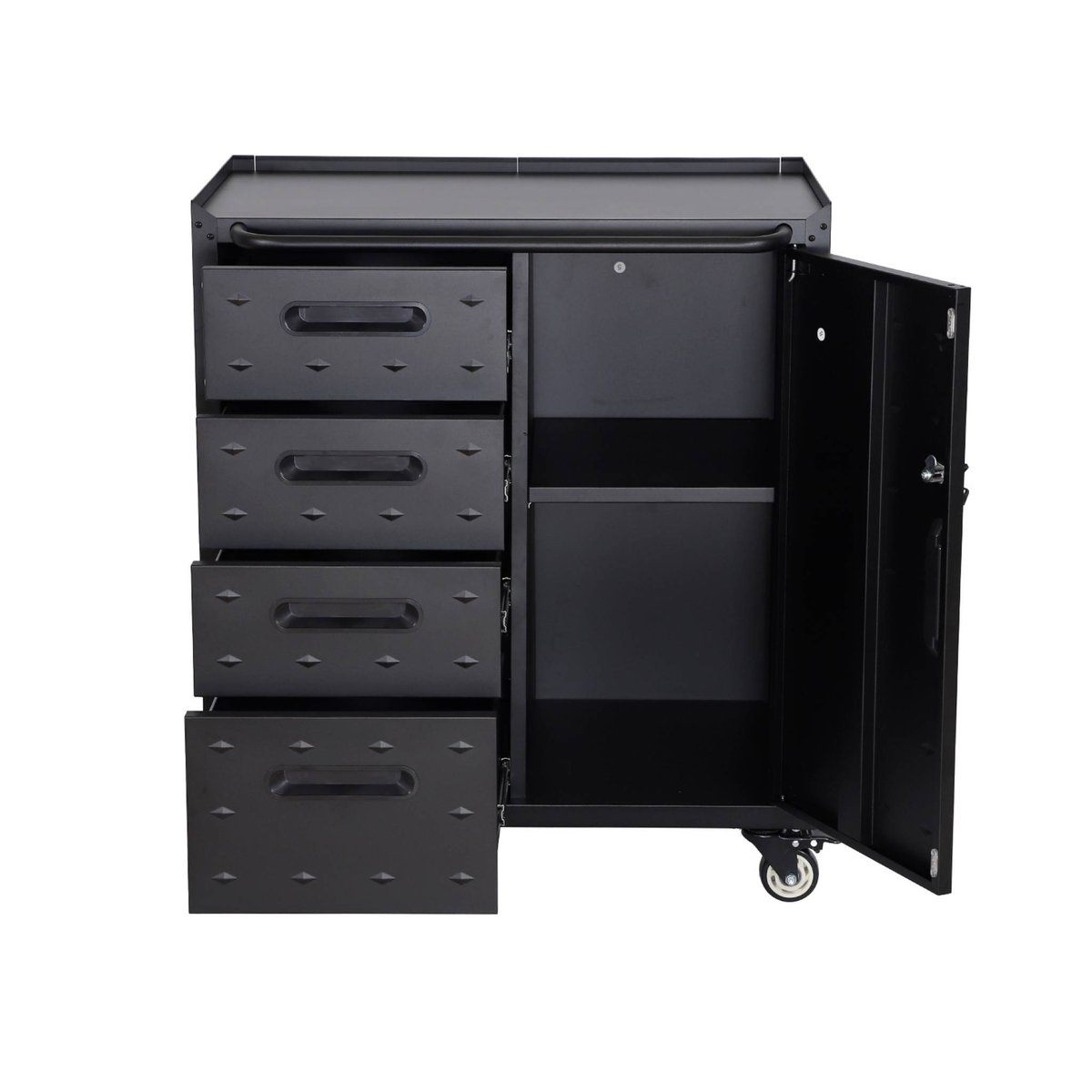 Meuble bas de rangement pour garage avec 4 tiroirs et une porte BOBBY noir, SWEEEK