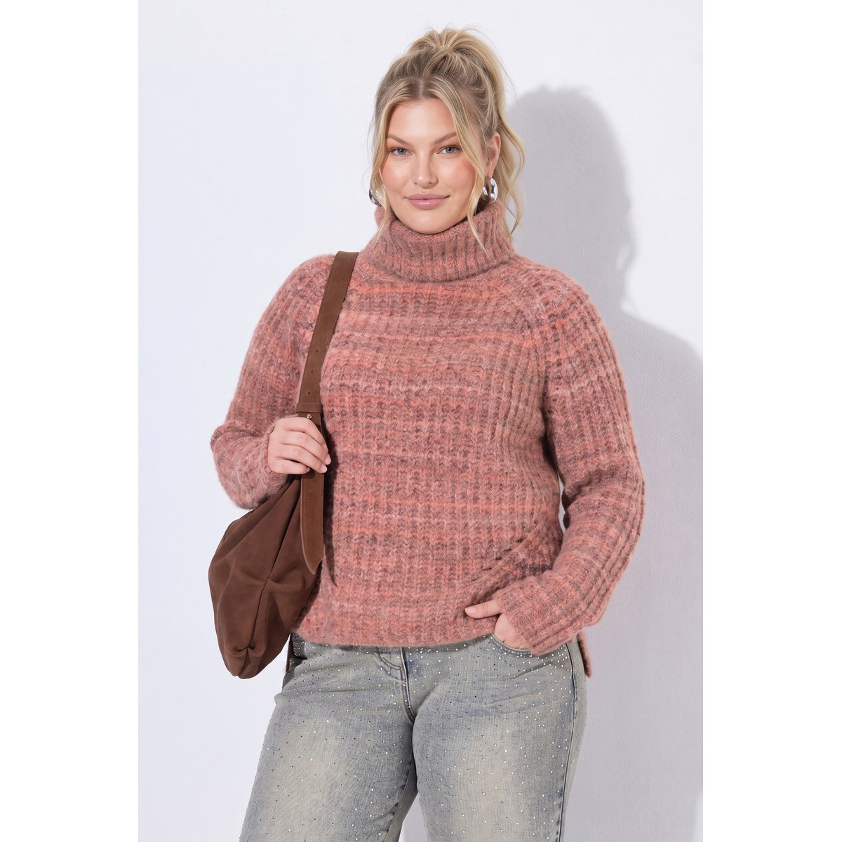 Pull en maille côtelée brun cannelle, ULLA POPKEN