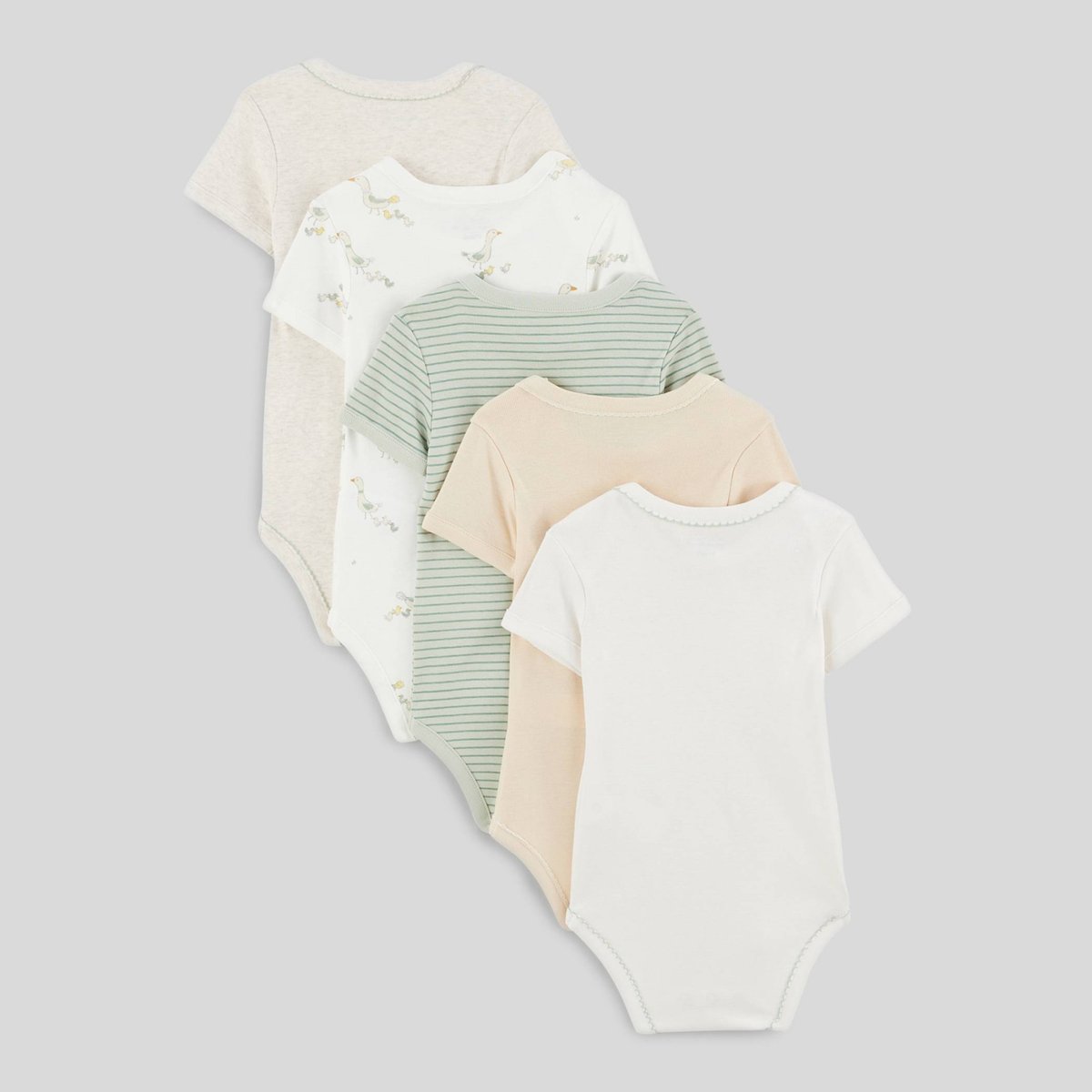 Lot de 5 bodies manches courtes imprimé en coton BIO ecru, BOUT'CHOU
