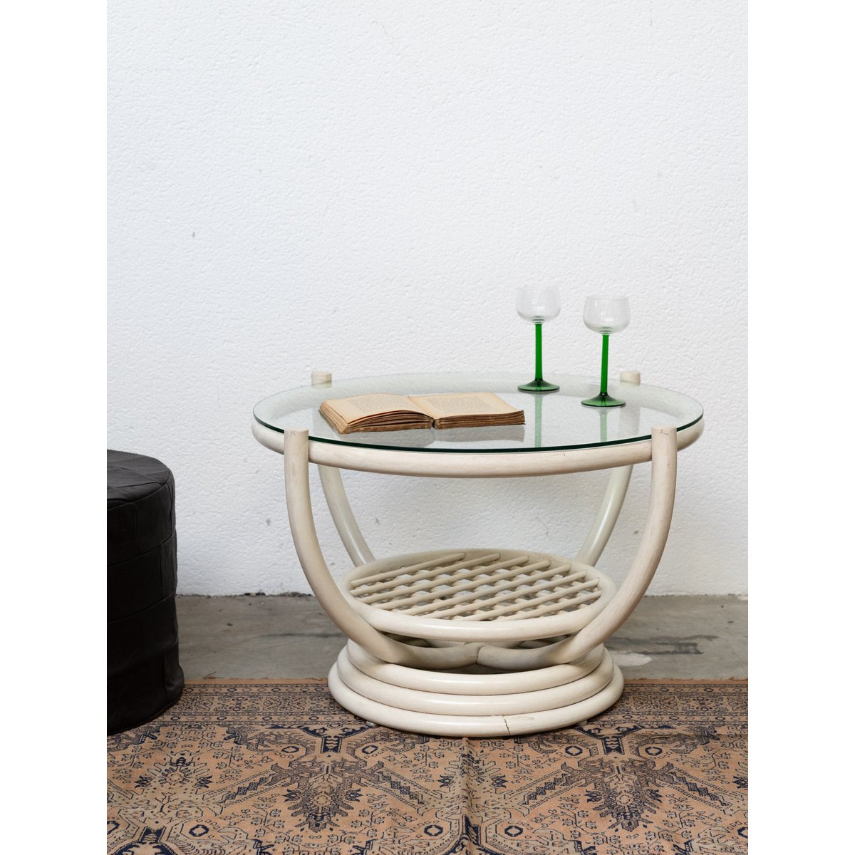 Table basse en rotin Léonie N°942 - Bon état blanc, DEBONGOUT