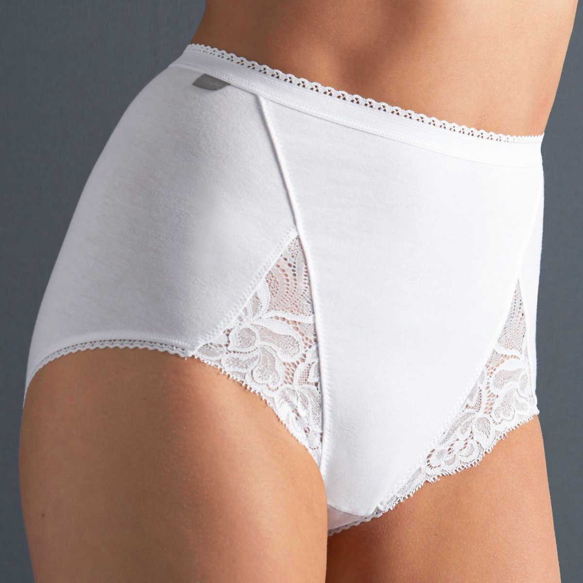 Lot de 2 culottes maxi coton et dentelle blanc, PLAYTEX