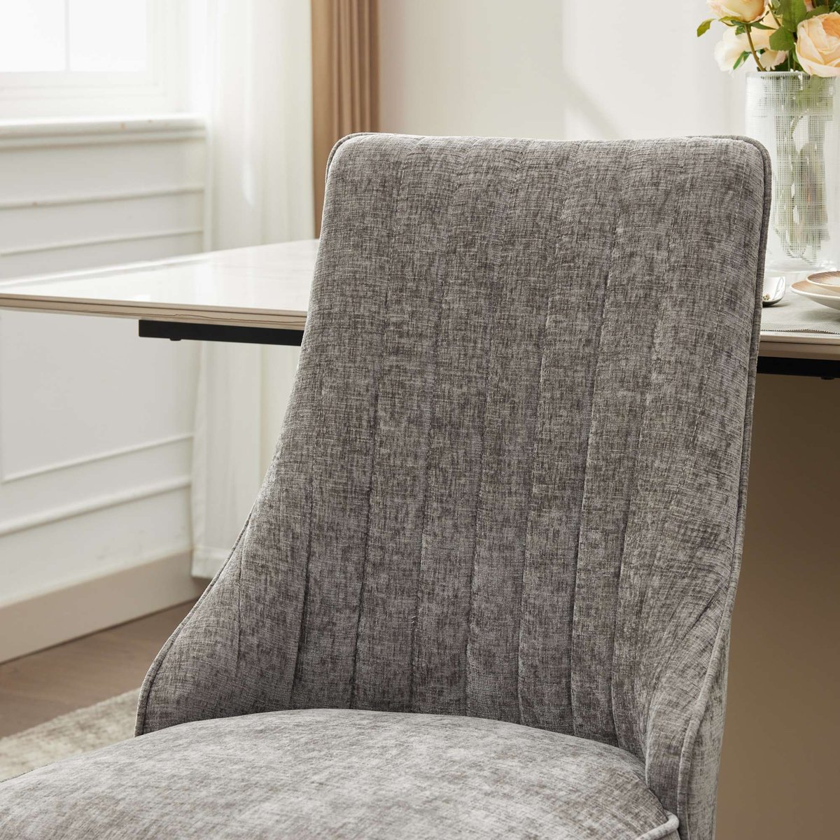 Lot de 6 chaises en tissu chenille avec pieds métal doré, GERRYC gris, MEUBLES COSY
