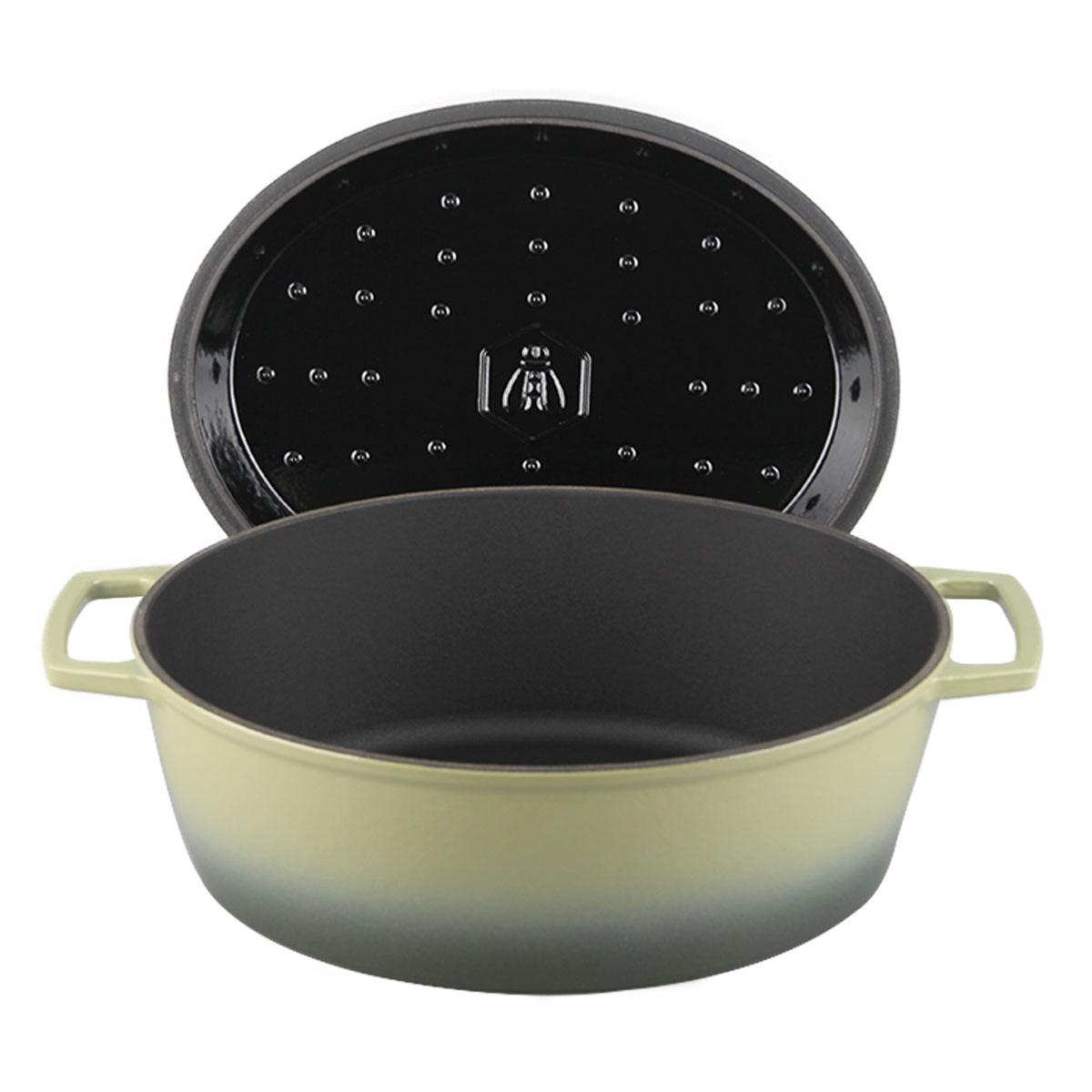 Cocotte en fonte ovale 33cm - "Masseiron Olivine" couleur unique, LAGUIOLE CUISSON