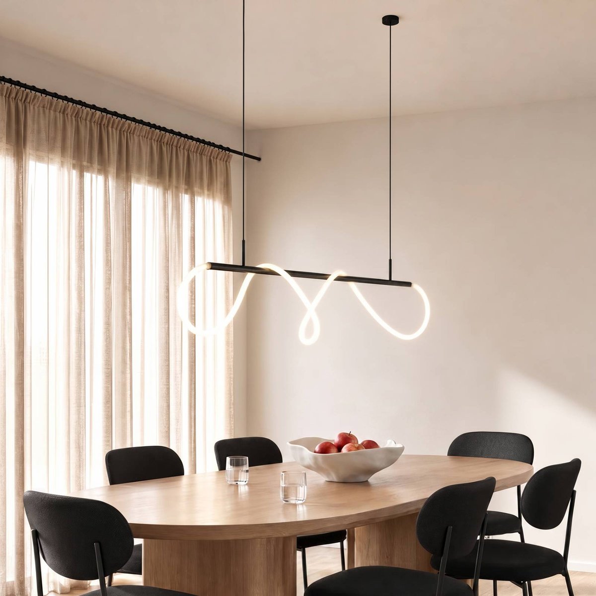 Suspension moderneLED, Kisune noir, blanc, LUCANDE