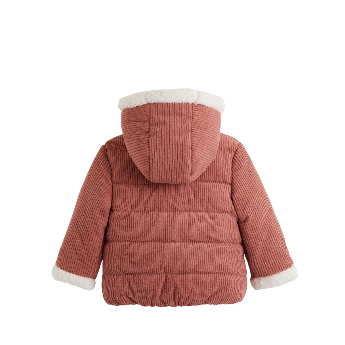 Doudoune bébé en velours côtelé doublée sherpa avec capuche Evie rose, PETIT BEGUIN