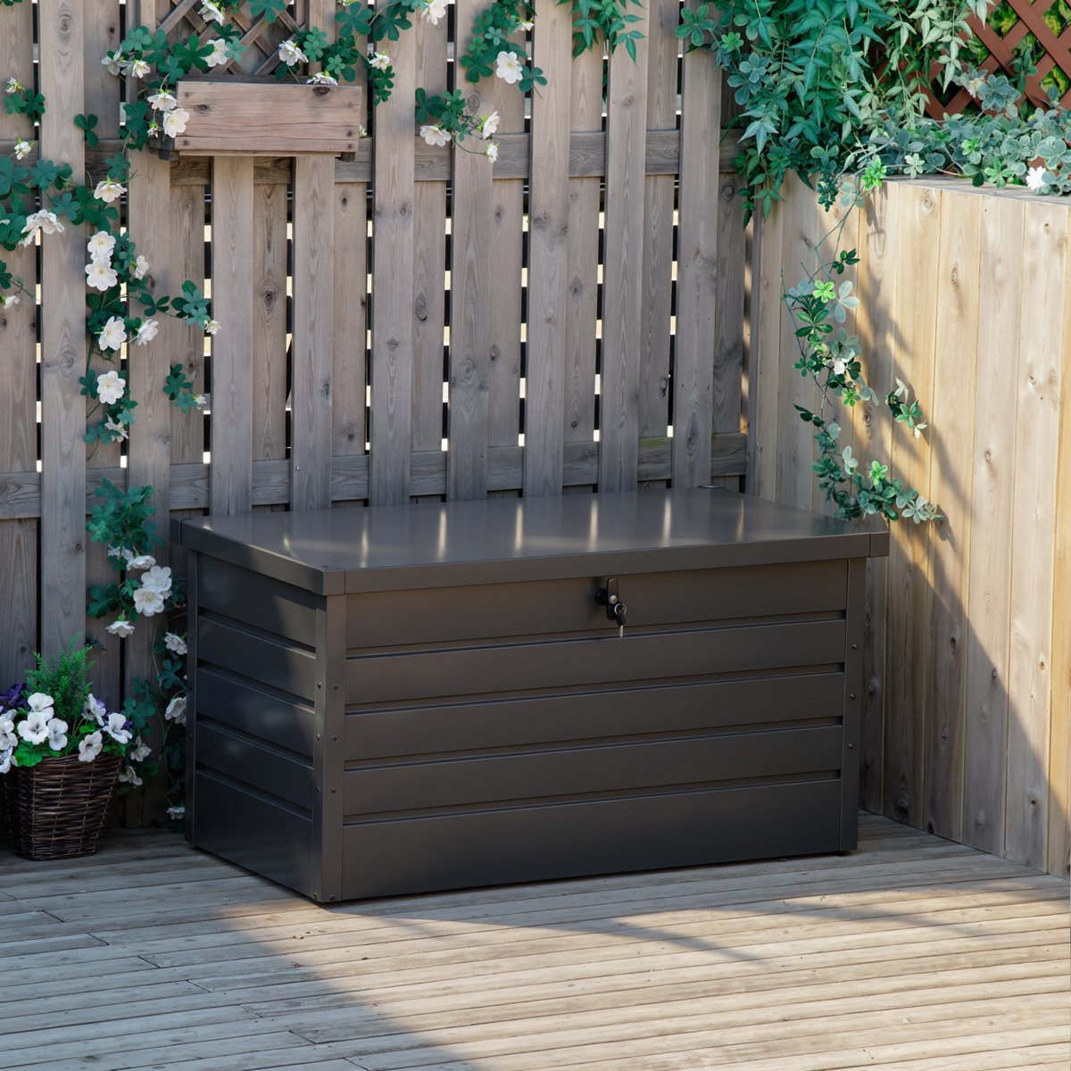 Coffre de jardin grande taille 120x62x62cm verrouillable acier anthracite gris, OUTSUNNY