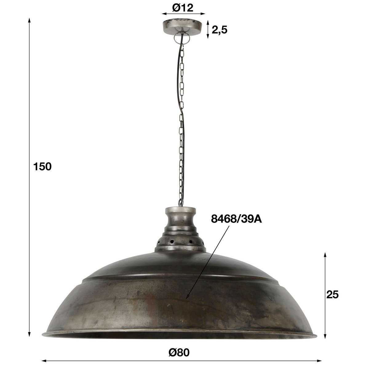 Suspension industrielle dôme RALF argenté, PIER IMPORT