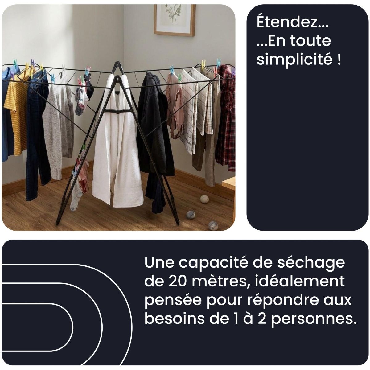 Etendoir à linge Ultra compact 20m - Séchoir EBDR220 couleur unique, ESSENTIEL B