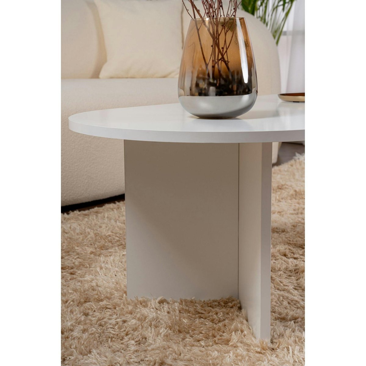 Table basse ovale moderne MARFA blanc, PIER IMPORT