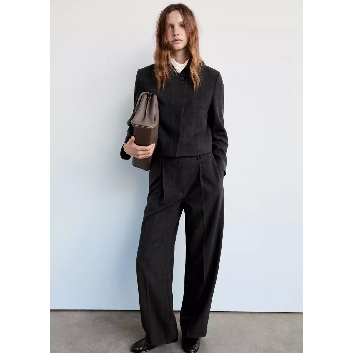 Pantalon de costume à carreaux marron, MANGO