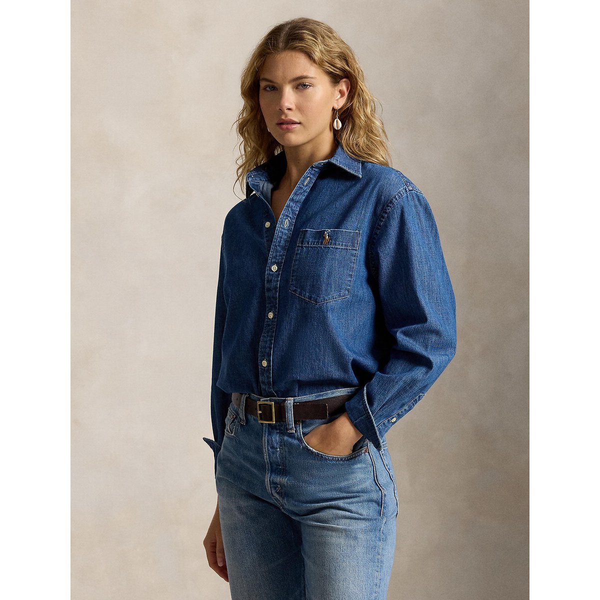 Chemise en denim ample à manches longues denim, POLO RALPH LAUREN
