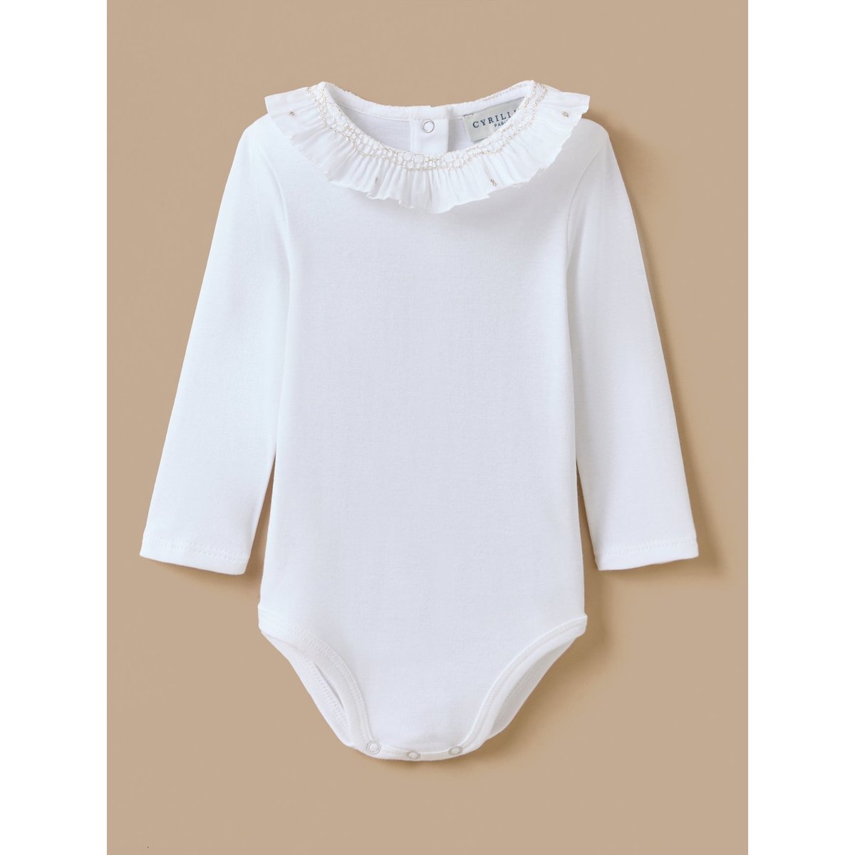 Body col smocké brodé blanc casse, CYRILLUS