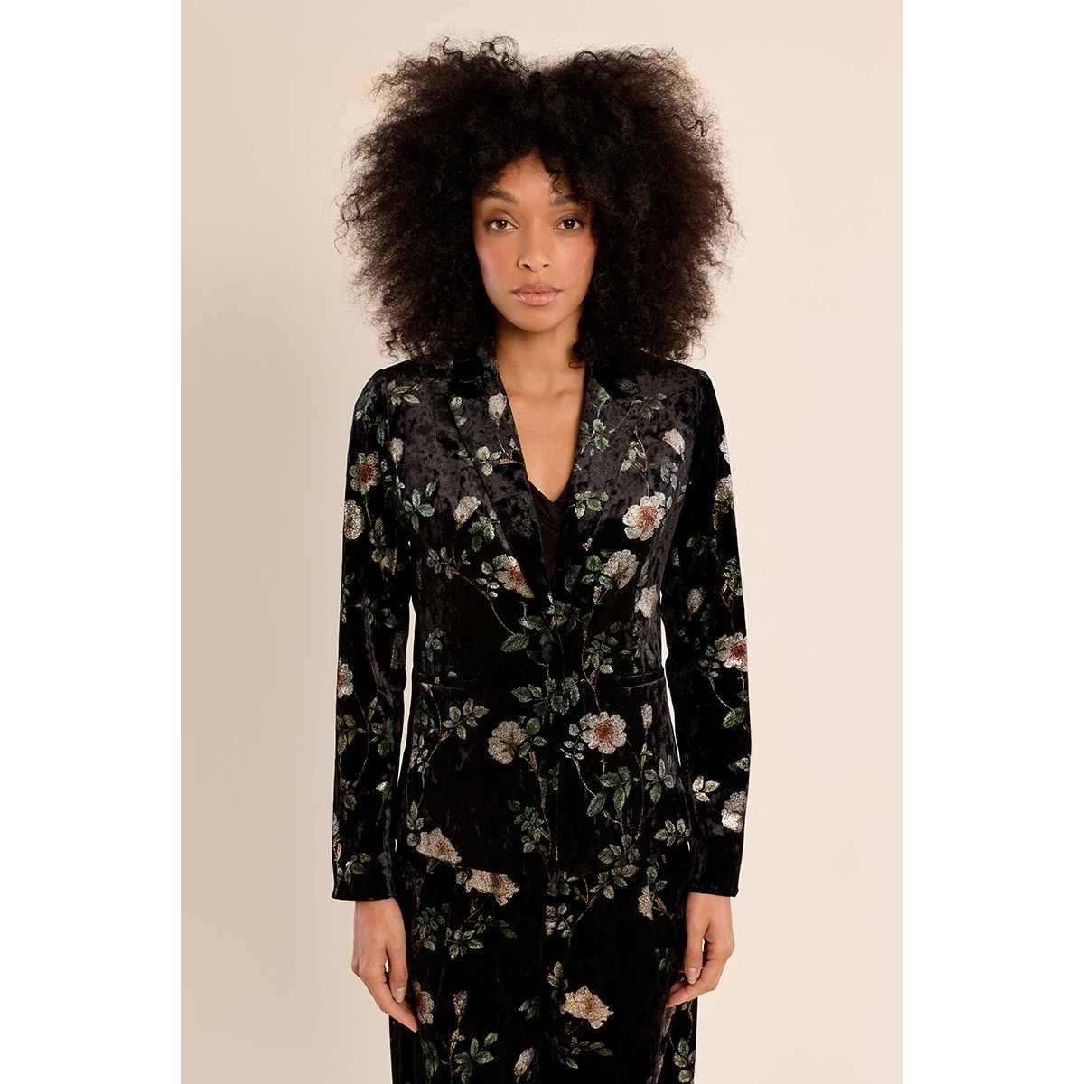 Blazer en velours fleuri noir, MOLLY BRACKEN