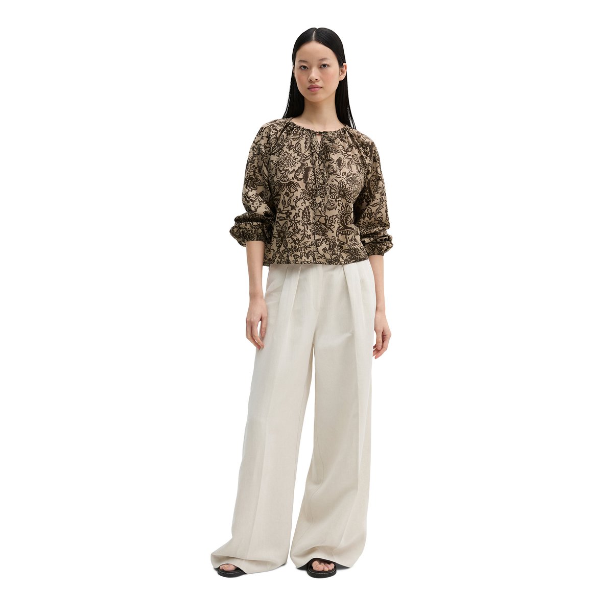 Blouse loose en voile de coton imprimé marron, MARC O'POLO