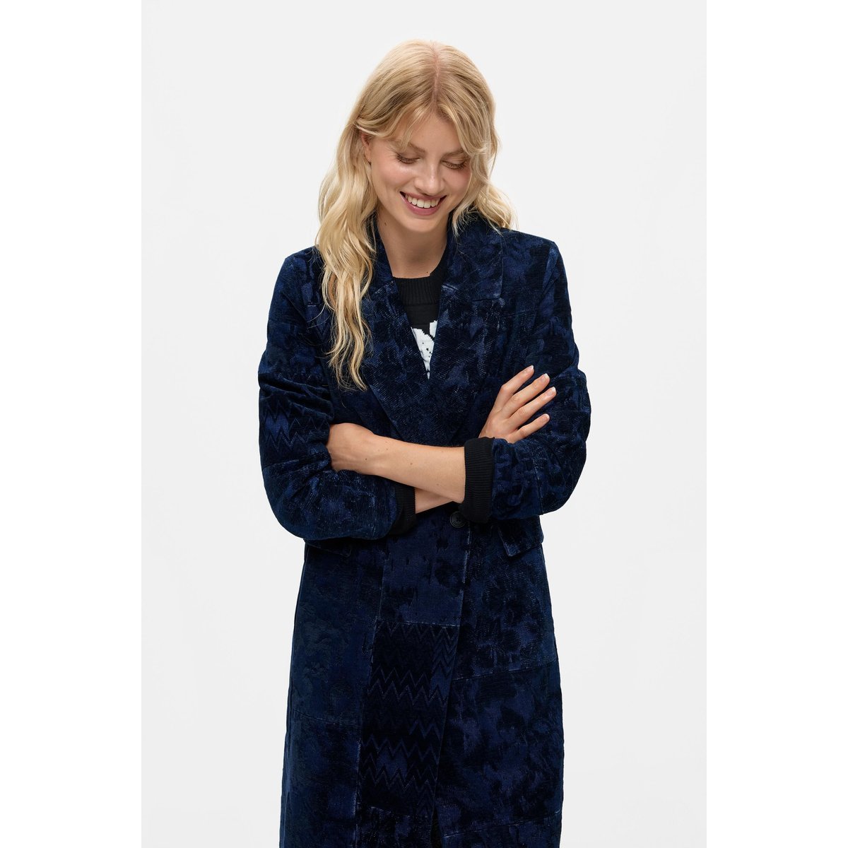 Manteau droit jacquard bleu, DESIGUAL