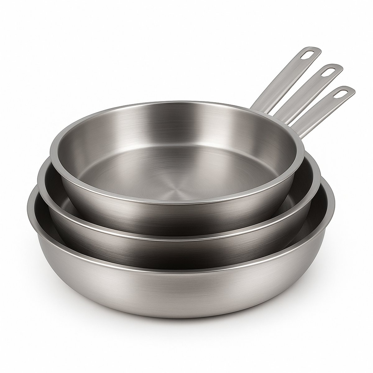Set de 3 poêles 24/28/30 cm en acier inoxydable, PROFESSIONNEL acier inoxydable, MENASTYL
