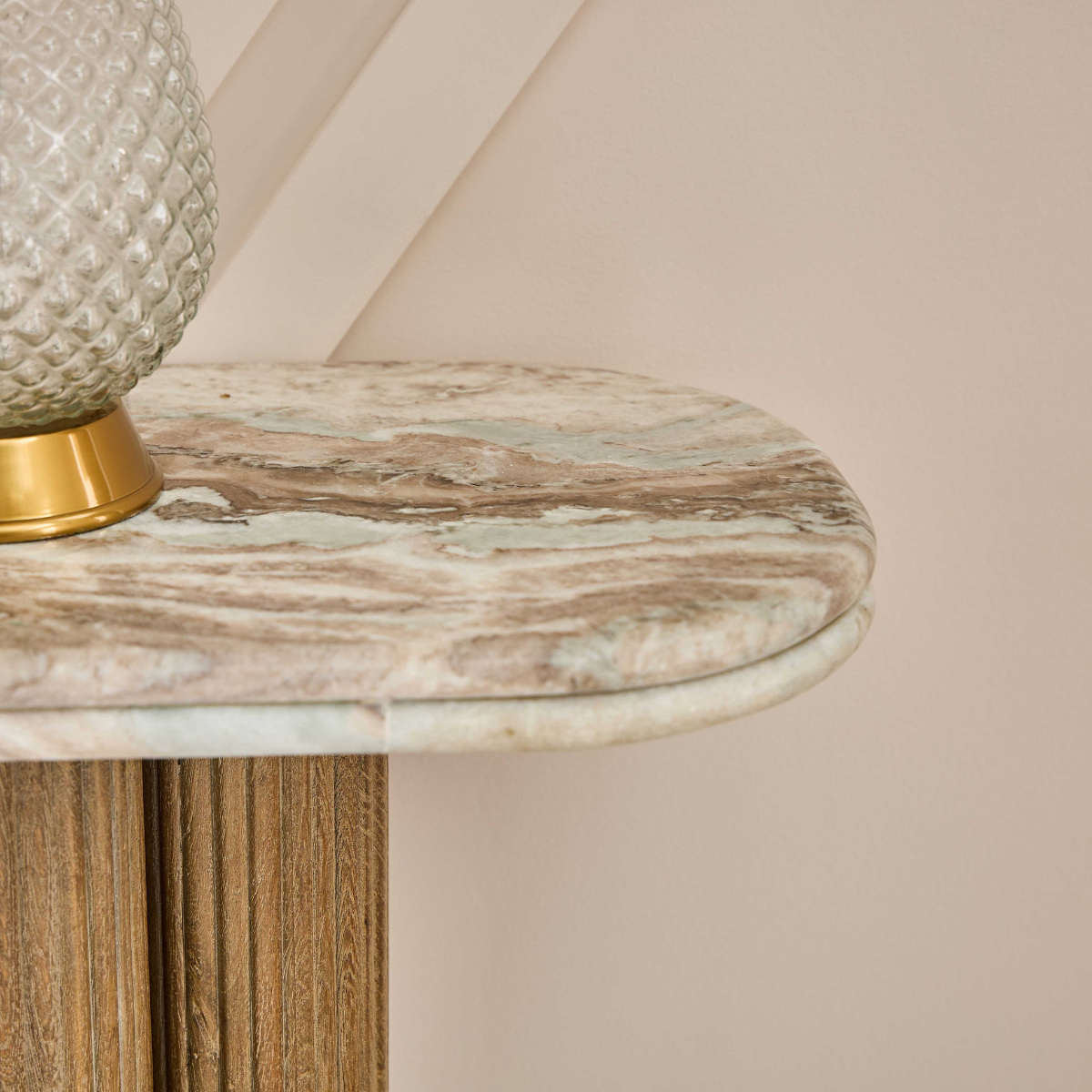 Console en bois massif et marbre BUREN bleu, SIGNATURE