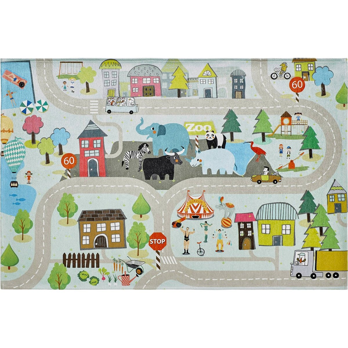 Tapis enfant jacquard motif ville ludique multicolore pastel thème ville zoo, ARTE ESPINA
