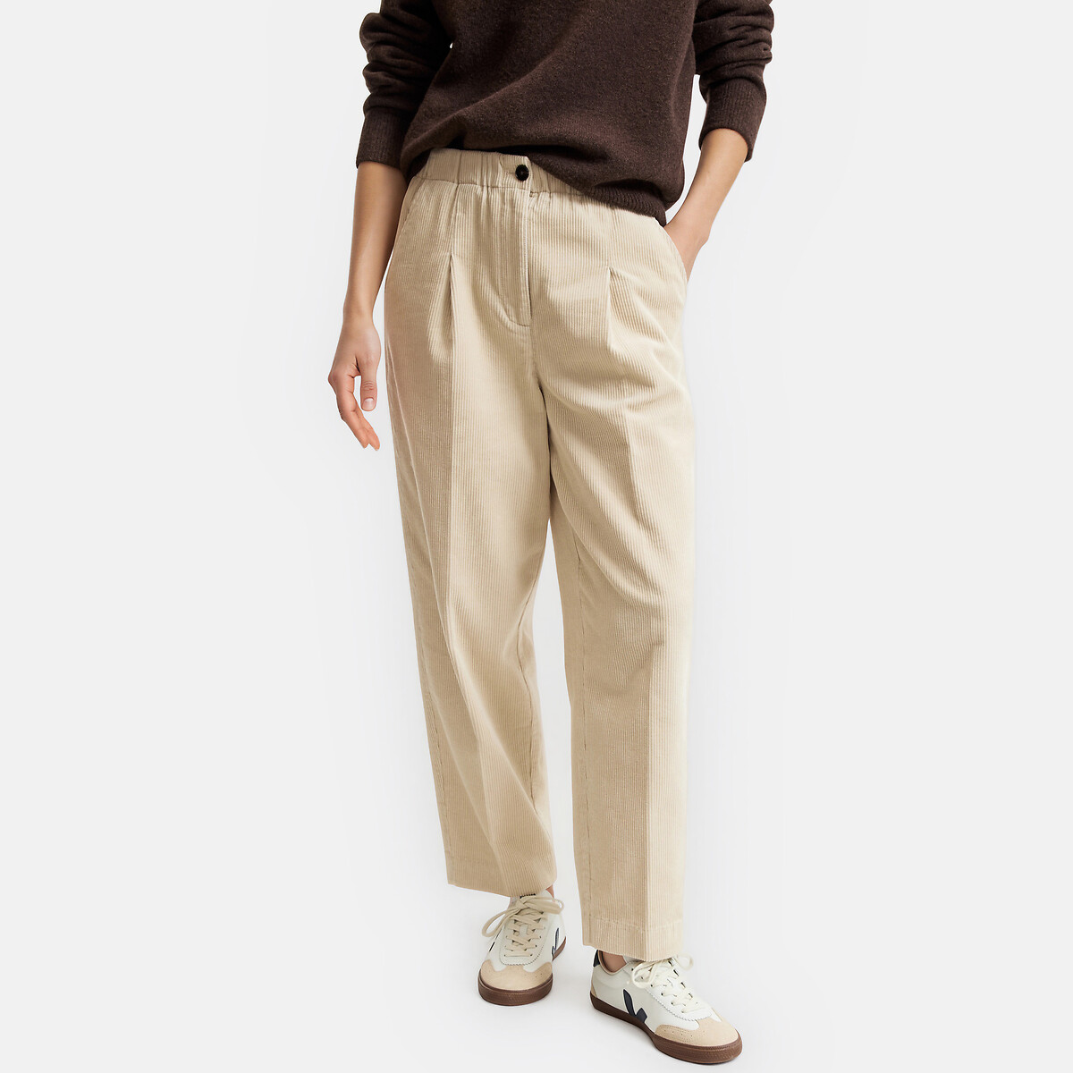Pantalones de corte carrot de terciopelo marfil, LA REDOUTE COLLECTIONS