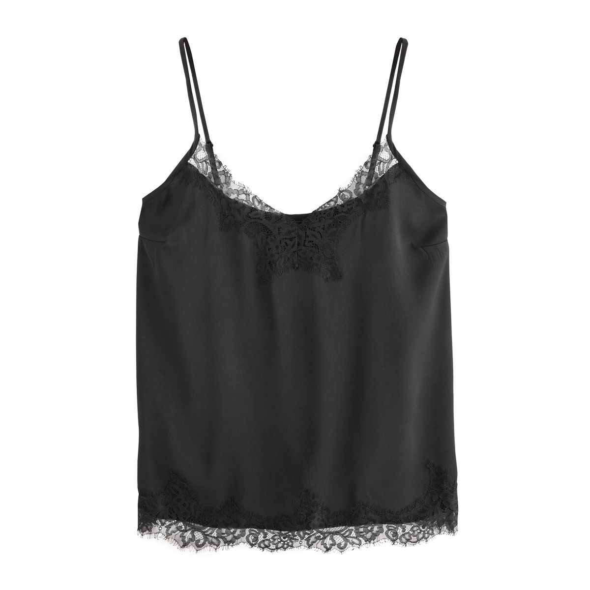 Caraco en satin bordé de dentelle noir, NEXT