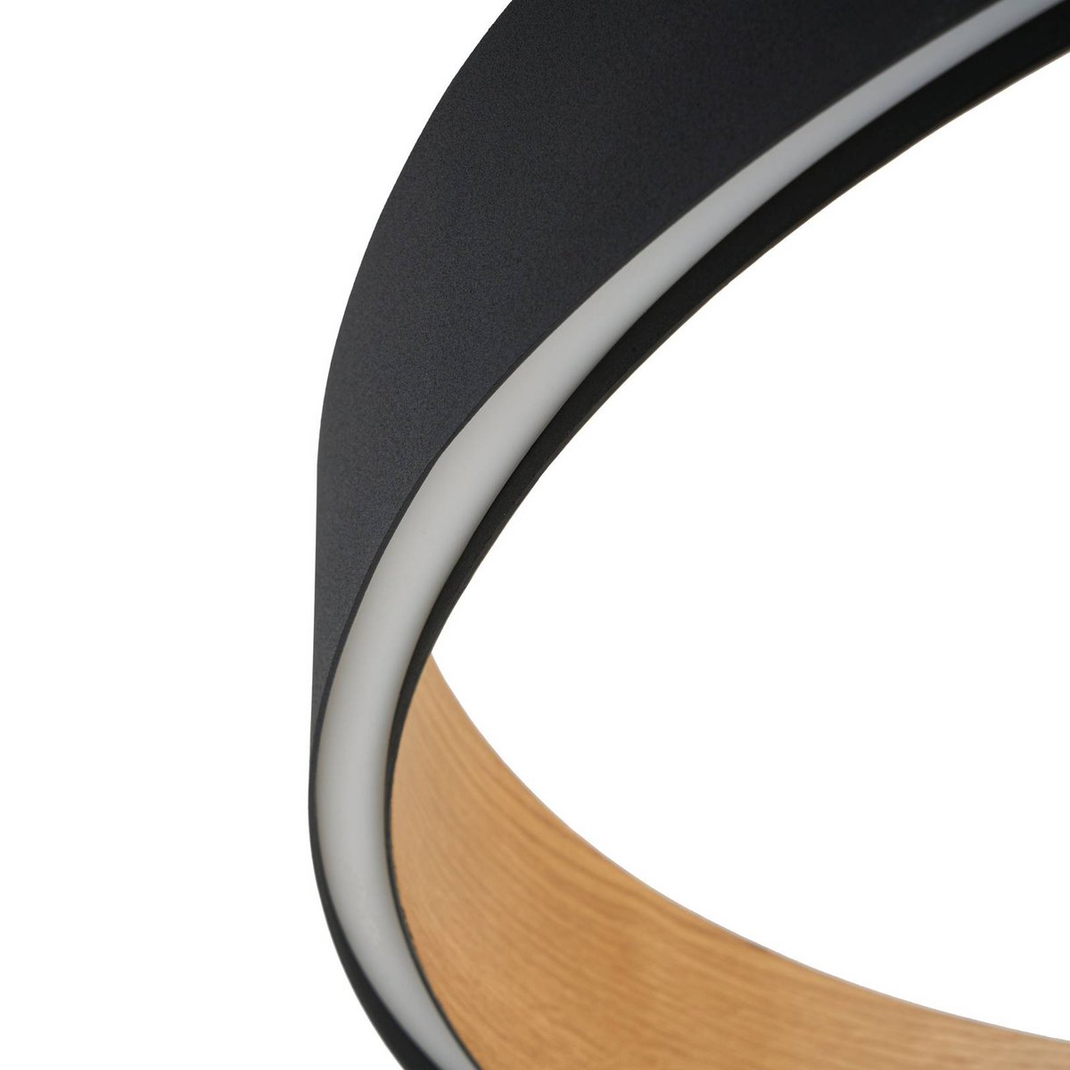Suspension en métal designLED, Daelor noir, couleur bois, LUCANDE