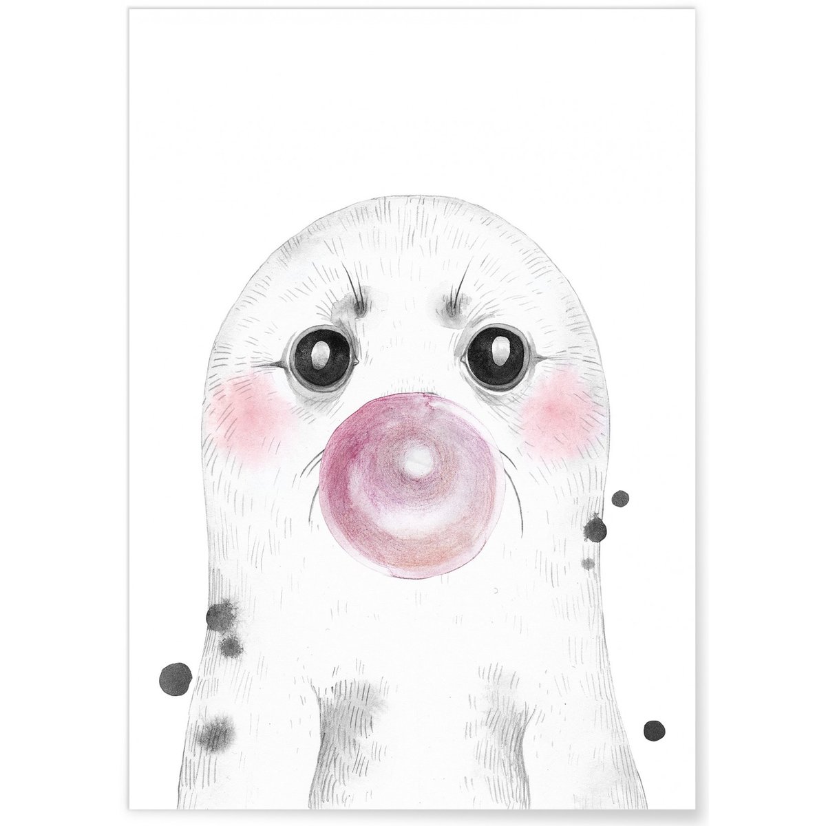 Affiche 'Bulle de Phoque Rose' blanc, L'AFFICHERIE