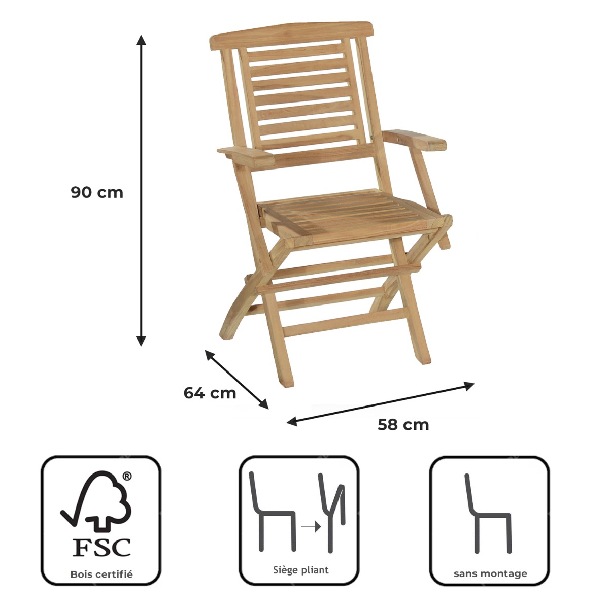 Salon de jardin teck massif Huelva, 8 places naturel, TECK ATTITUDE