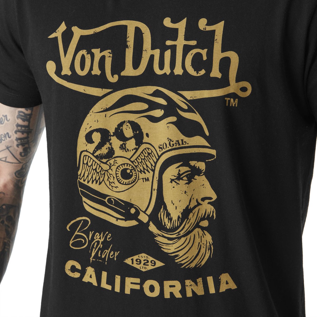 Tee shirt en coton VINTAGE noir/jaune, VON DUTCH