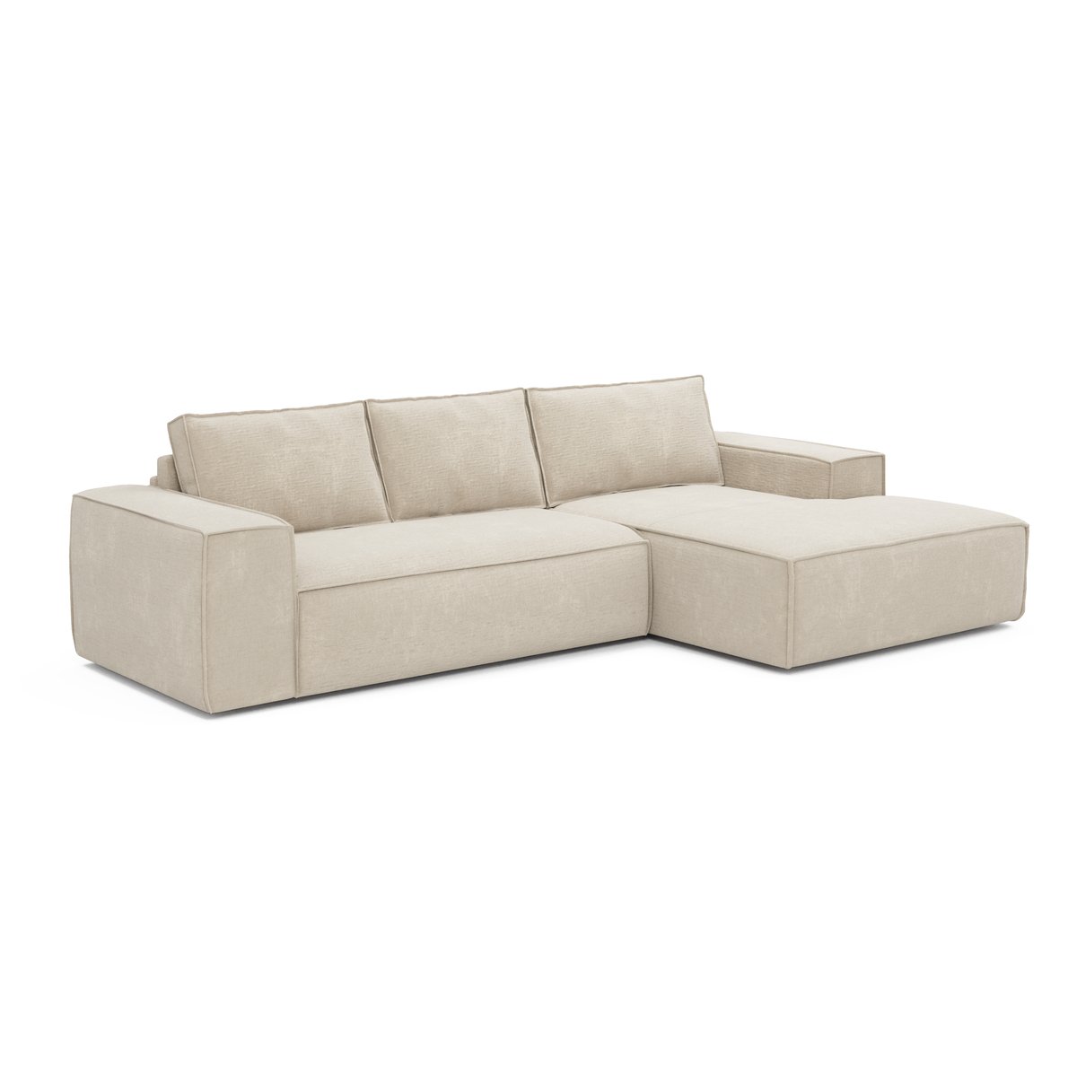 Canapé convertible angle droit 5 places en velours JOAN crème, SIA HOME