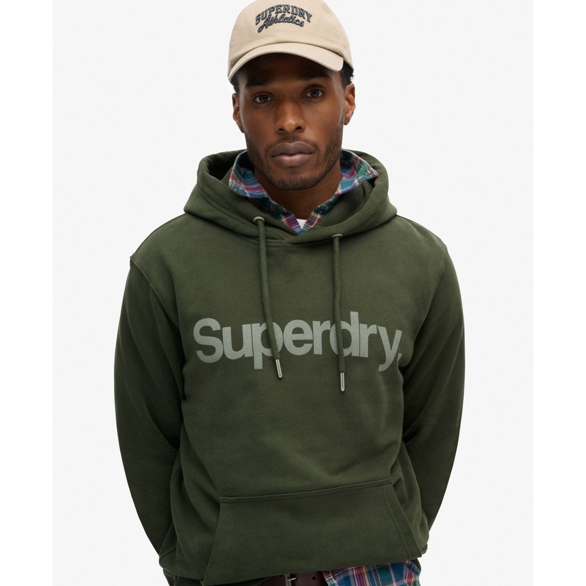 Sweat à capuche ample Core Logo City kaki militaire, SUPERDRY