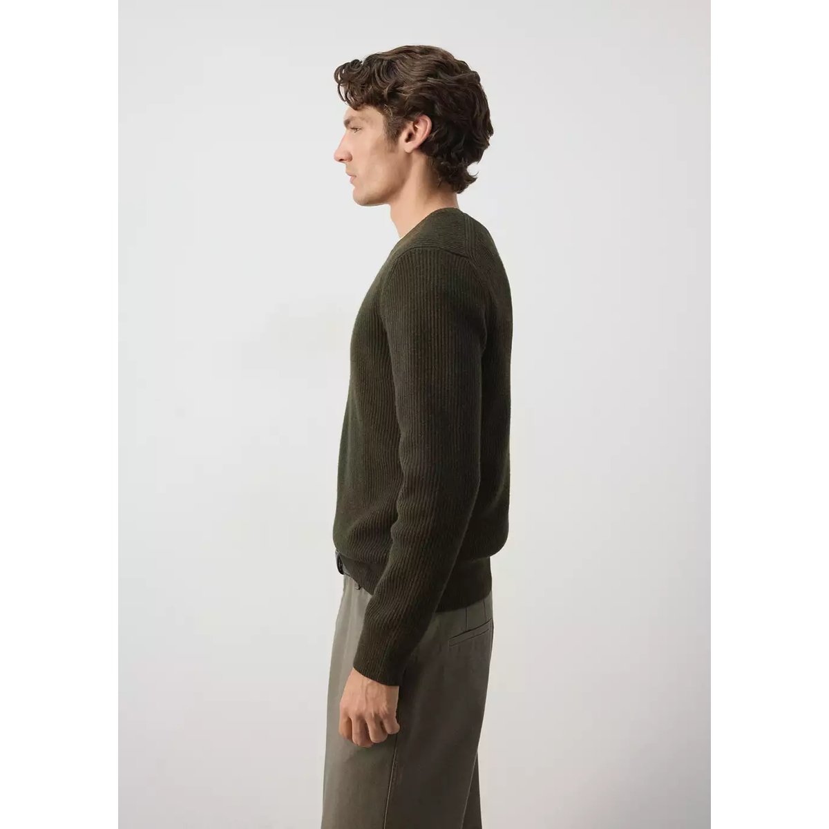 Pull-over maille côtelée kaki, MANGO MAN