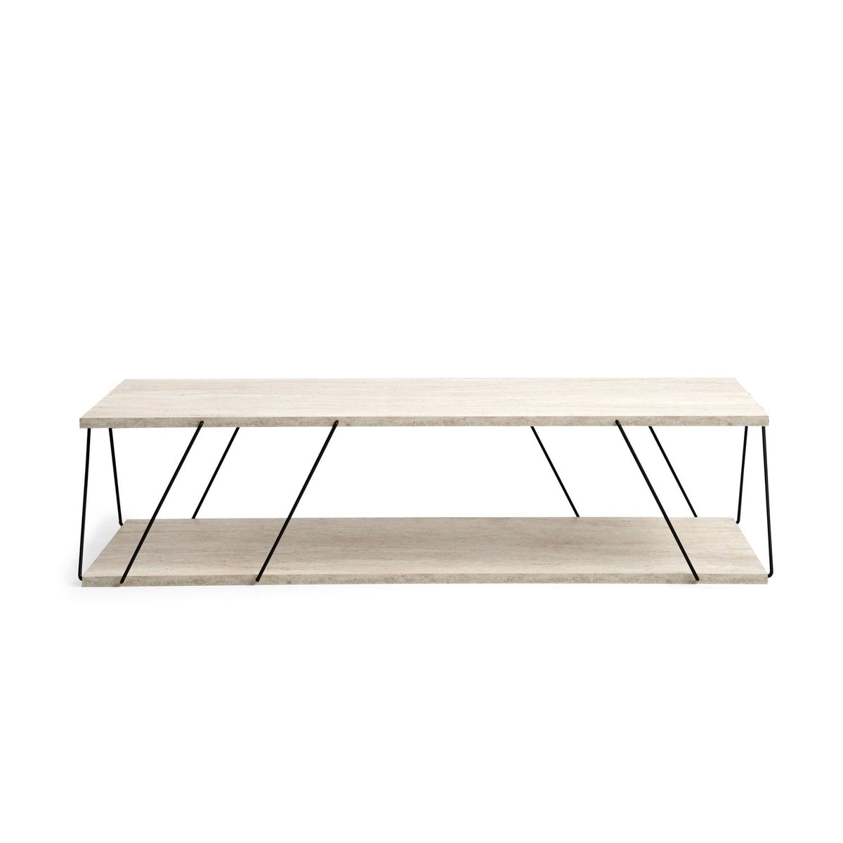 Table basse 2 niveaux effet travertin design minimaliste beige, TOILINUX