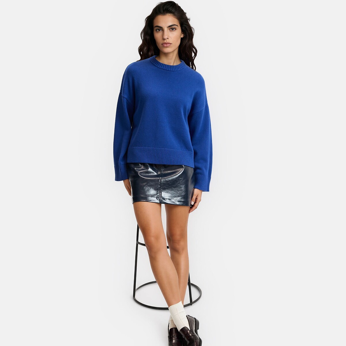 Jupe courte en simili polyuréthanne bleu marine, LA REDOUTE COLLECTIONS
