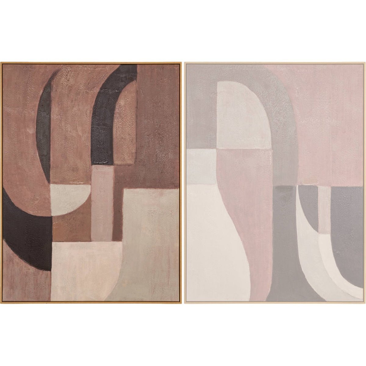 Tableau mural abstrait texturé sur toile brun, beige et noir avec cadre bois clair, RECOLLECTION