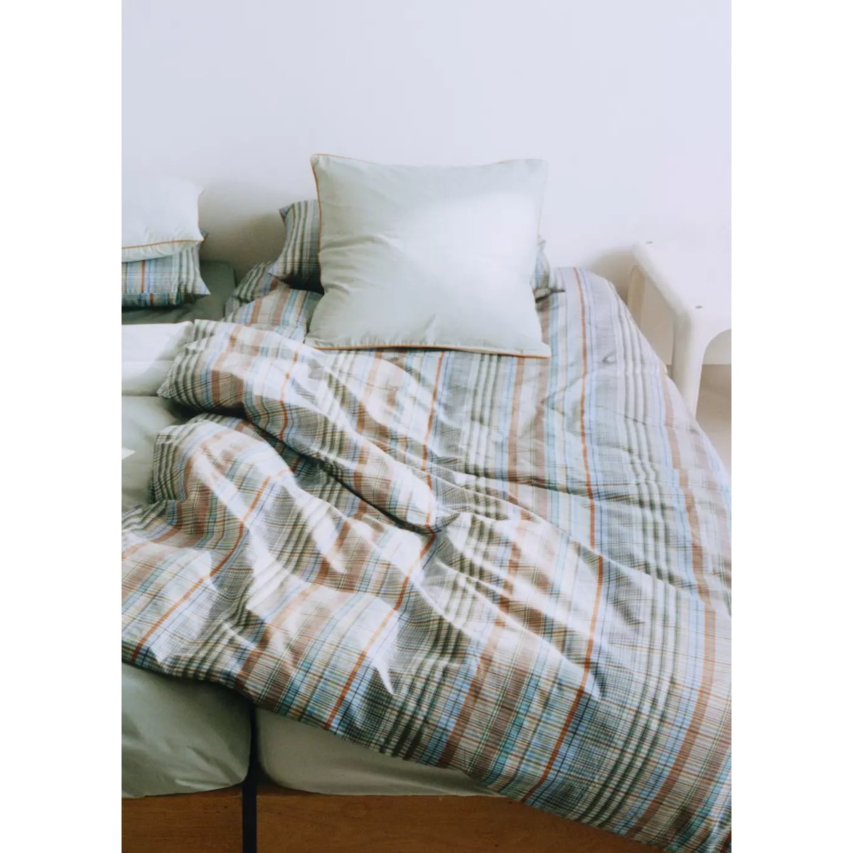 Housse de couette enfant percale de coton à carreaux lit 90 cm bleu, MANGO HOME