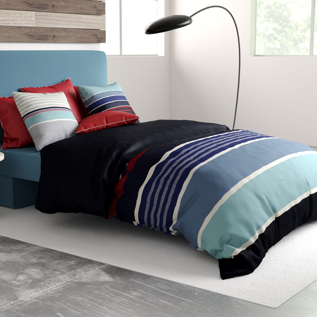 Parure housse de couette 100% coton 71fils azul bleu, ATELIER DU COTON