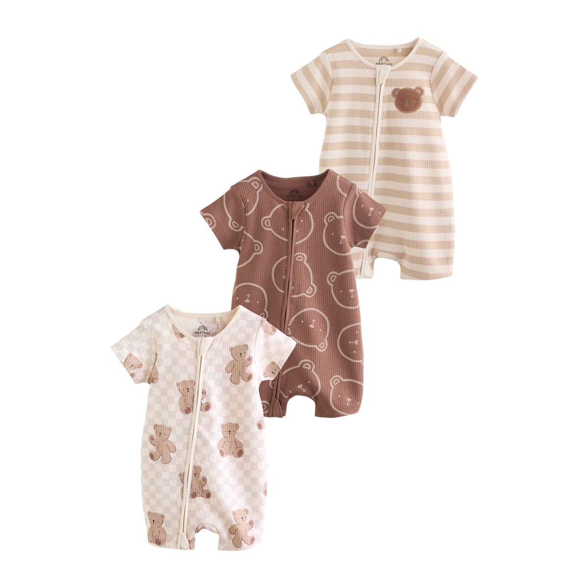 Barboteuse zippée double sens, lot de 3 marron, NEXT