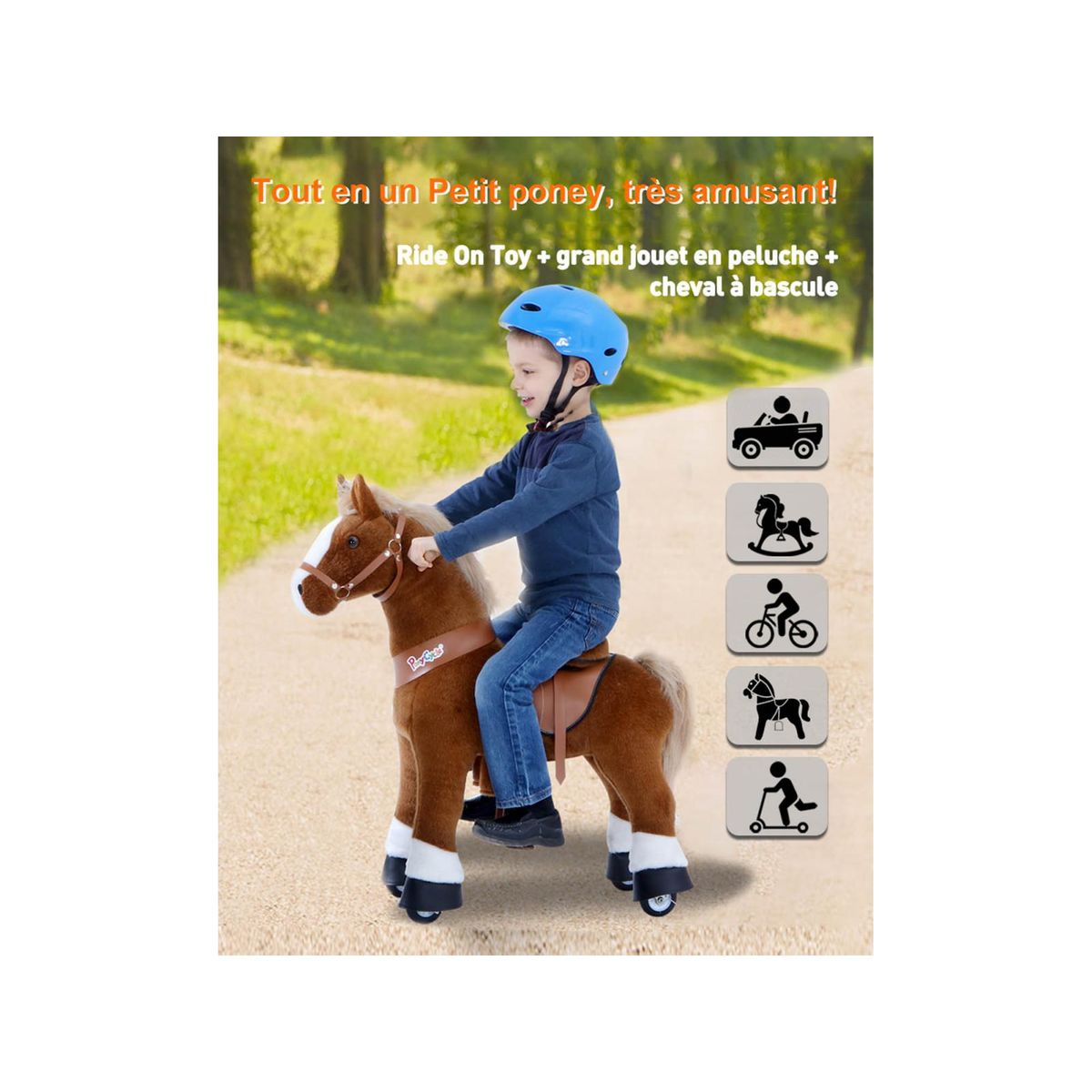 Ponycycle Cheval marron avec sabot blanc, frein et son à monter Age 4-8 ans couleur unique, PONYCYCLE