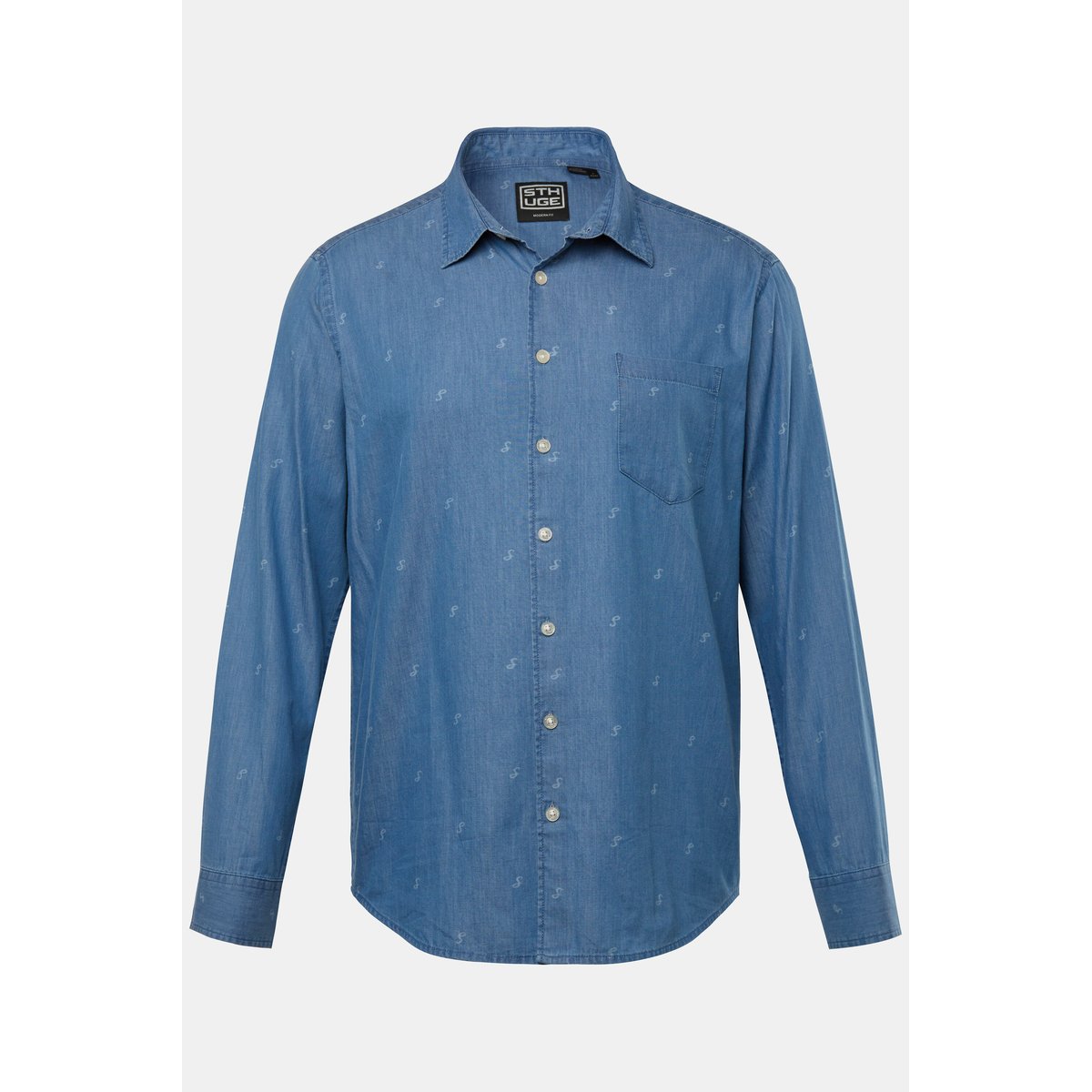 Chemise en jean à manches longues. Imprimé bleu jean, STHUGE