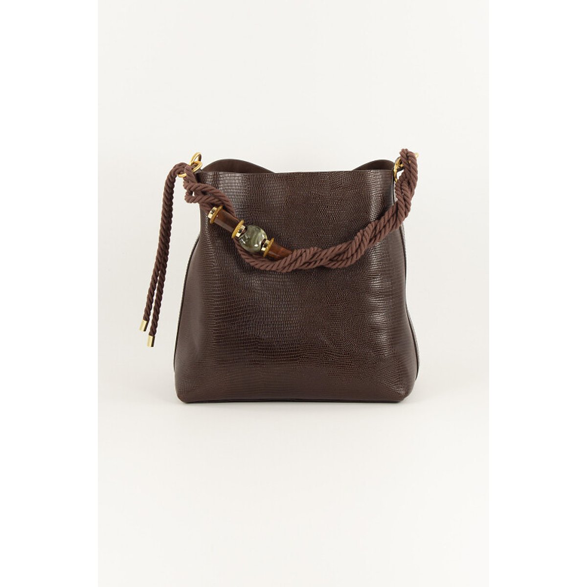 Sac porté épaule 2 anses en cuir de vachette, VITA MIA marron lézard, SESSUN