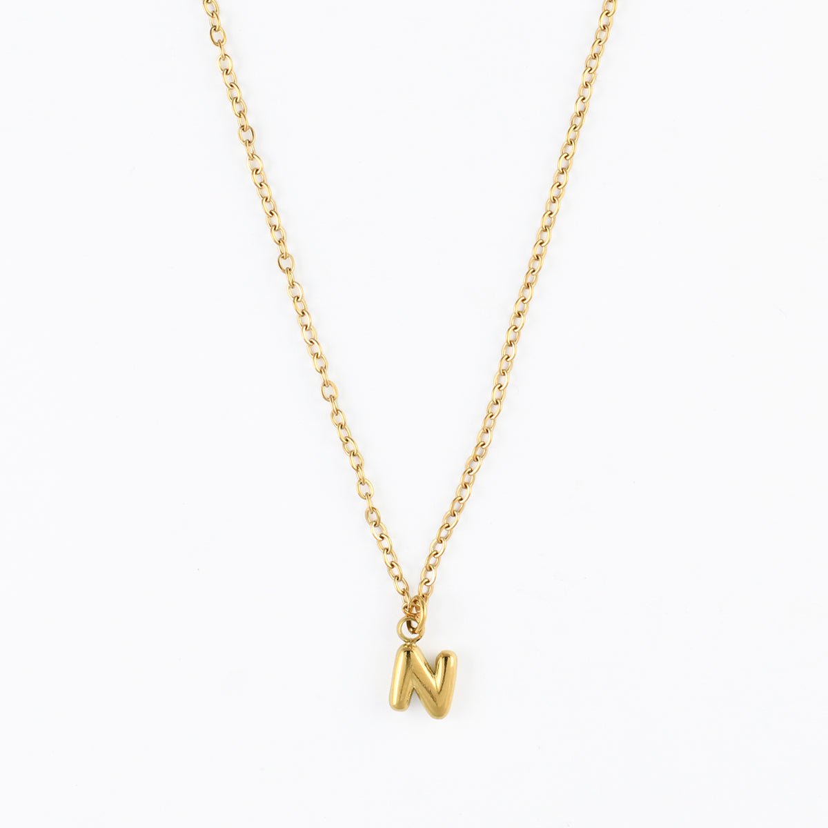 Collier à pendentif lettre N acier inoxydable doré, BALABOOSTE