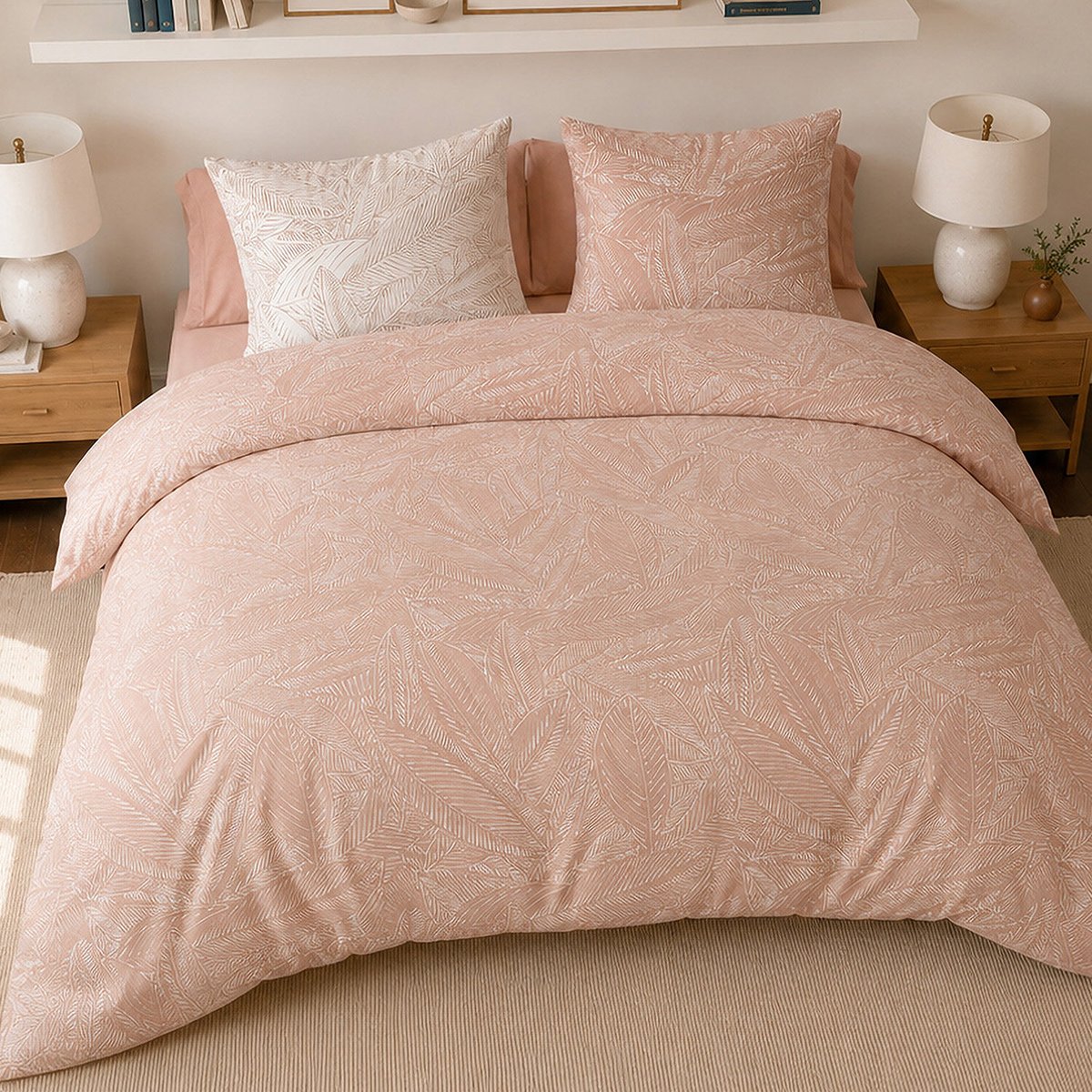 Parure de lit en percale de coton feuilles tropicales, AMBRE multicolore, ATELIER DU COTON